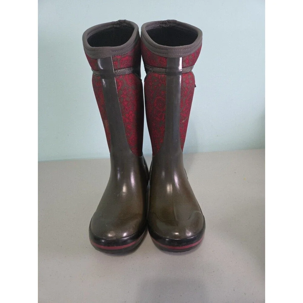 Bogs Plimsoll Quilted Floral High Rain Boots Womens Size 7 Dark Gray Multi